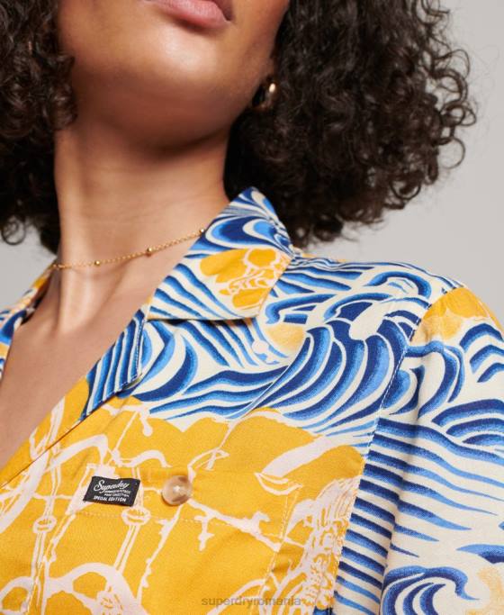 Superdry cămașă de stațiune de plajă îmbrăcăminte aur femei JX0Z2880