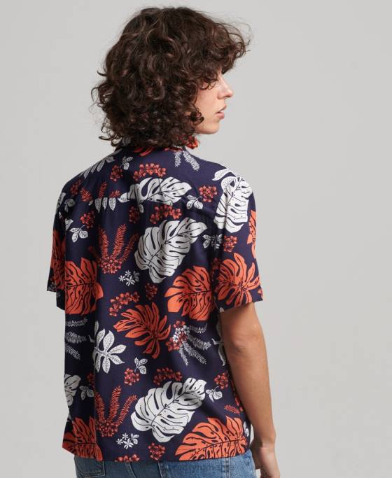 Superdry cămașă de stațiune de plajă îmbrăcăminte marina femei JX0Z2934