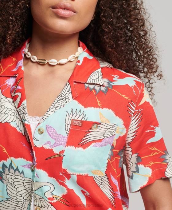 Superdry cămașă de stațiune de plajă îmbrăcăminte roșu femei JX0Z2918