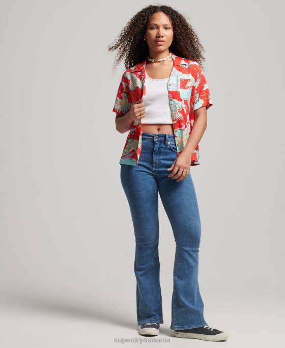 Superdry cămașă de stațiune de plajă îmbrăcăminte roșu femei JX0Z2918