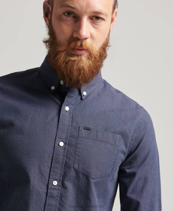Superdry cămașă din bumbac micro check îmbrăcăminte marina bărbați JX0Z178