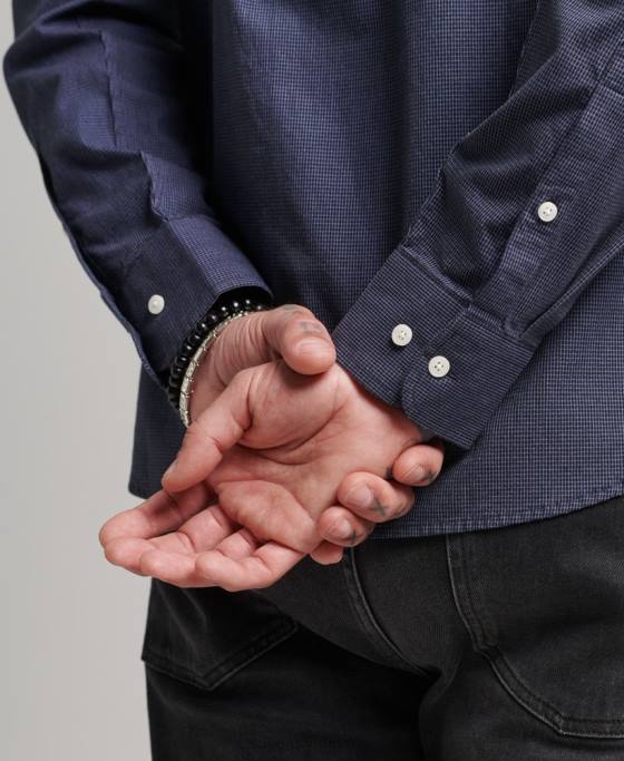 Superdry cămașă din bumbac micro check îmbrăcăminte marina bărbați JX0Z178