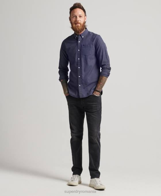 Superdry cămașă din bumbac micro check îmbrăcăminte marina bărbați JX0Z178