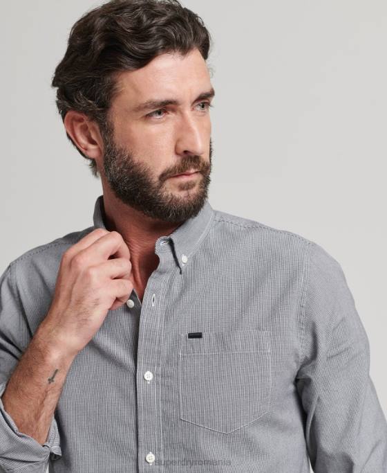 Superdry cămașă din bumbac micro check îmbrăcăminte negru bărbați JX0Z147