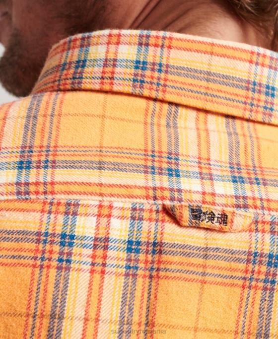 Superdry cămașă din bumbac organic în carouri de lemne îmbrăcăminte portocale bărbați JX0Z193