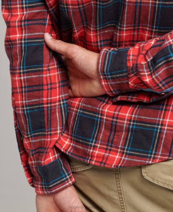 Superdry cămașă din bumbac organic în carouri de lemne îmbrăcăminte roșu bărbați JX0Z206