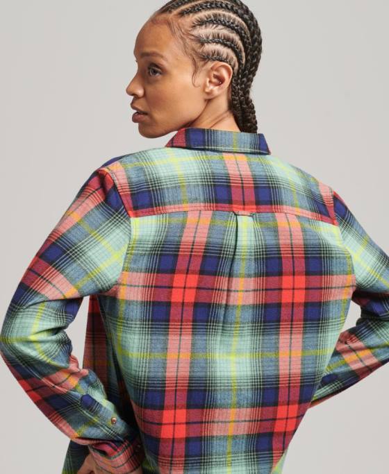 Superdry cămașă din flanel cu carouri din bumbac organic îmbrăcăminte verde femei JX0Z3042