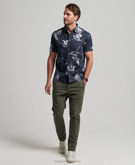 Superdry cămașă hawaiană cu mânecă scurtă îmbrăcăminte marina bărbați JX0Z83
