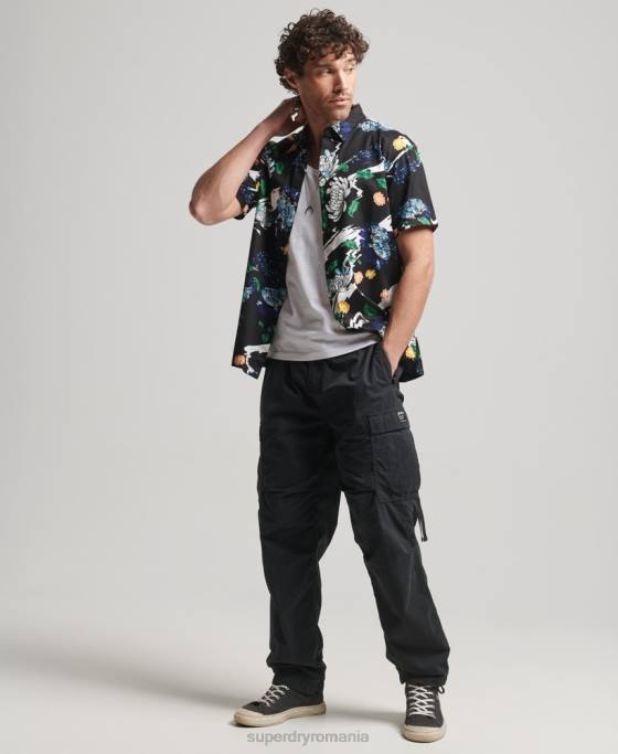 Superdry cămașă hawaiană cu mânecă scurtă îmbrăcăminte negru bărbați JX0Z124