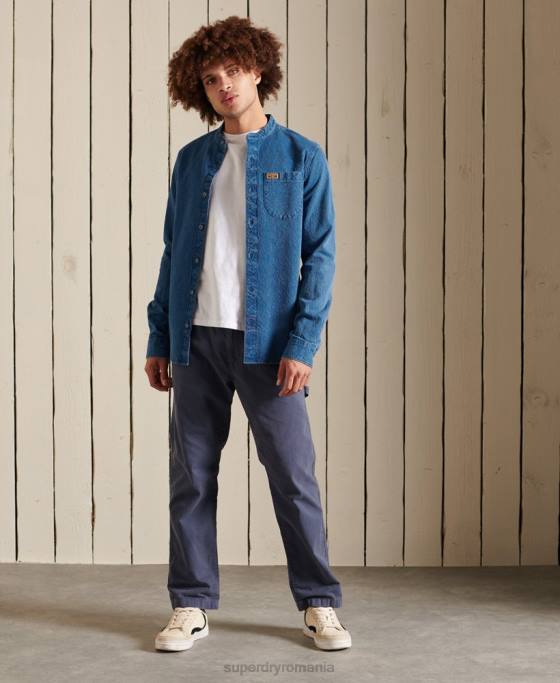 Superdry cămașă indigo henley workwear îmbrăcăminte albastru bărbați JX0Z213