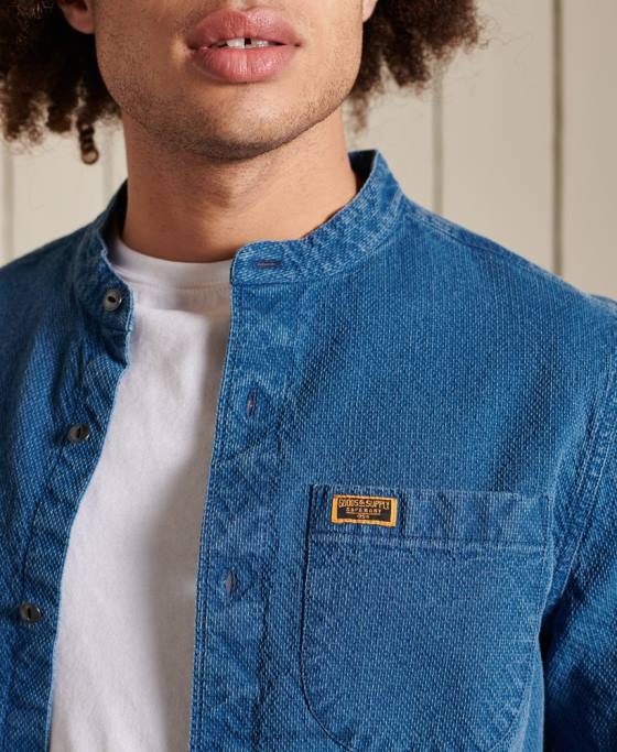 Superdry cămașă indigo henley workwear îmbrăcăminte albastru bărbați JX0Z213