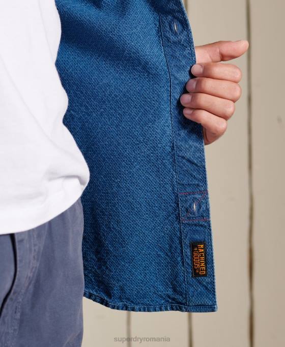 Superdry cămașă indigo henley workwear îmbrăcăminte albastru bărbați JX0Z213