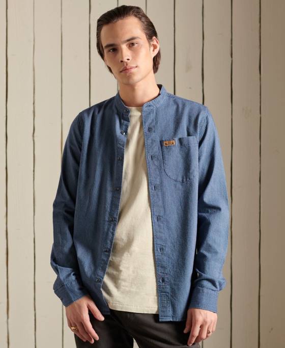 Superdry cămașă indigo henley workwear îmbrăcăminte albastru bărbați JX0Z223