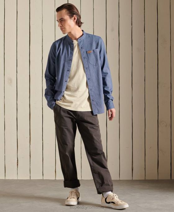 Superdry cămașă indigo henley workwear îmbrăcăminte albastru bărbați JX0Z223