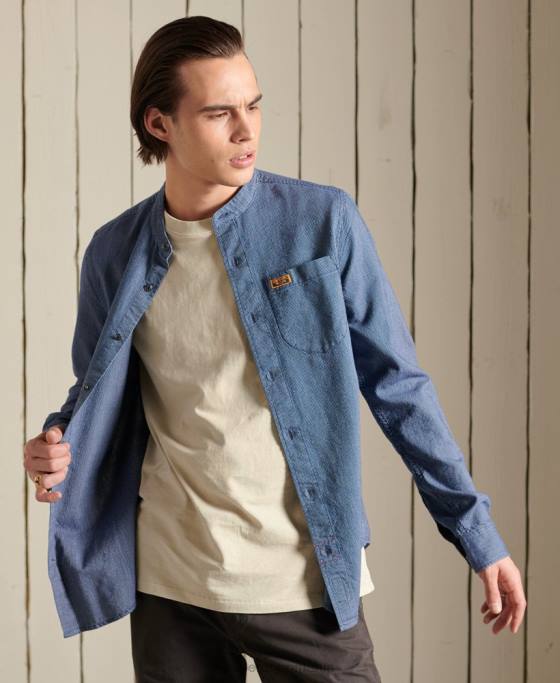 Superdry cămașă indigo henley workwear îmbrăcăminte albastru bărbați JX0Z223