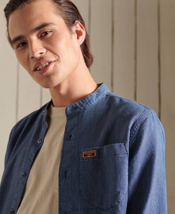 Superdry cămașă indigo henley workwear îmbrăcăminte albastru bărbați JX0Z223
