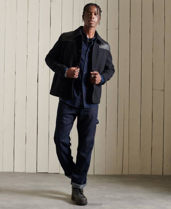 Superdry cămașă indigo henley workwear îmbrăcăminte albastru deschis bărbați JX0Z235