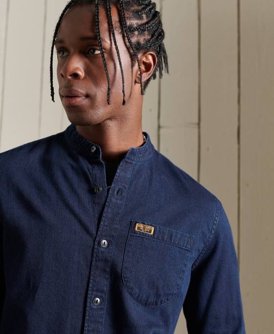 Superdry cămașă indigo henley workwear îmbrăcăminte albastru deschis bărbați JX0Z235