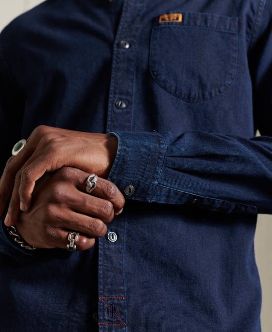 Superdry cămașă indigo henley workwear îmbrăcăminte albastru deschis bărbați JX0Z235