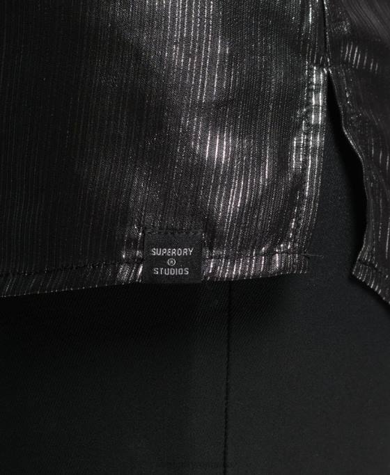 Superdry cămașă lurex strălucitoare îmbrăcăminte negru femei JX0Z3026