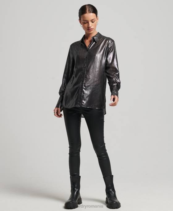 Superdry cămașă lurex strălucitoare îmbrăcăminte negru femei JX0Z3026