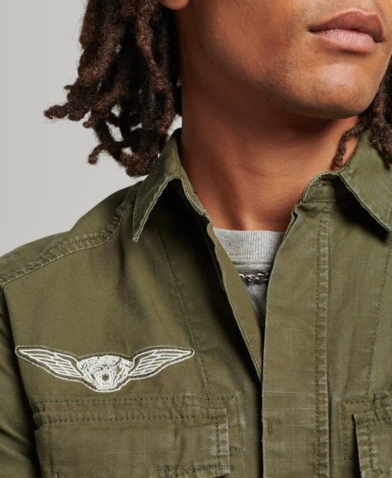 Superdry cămașă militară petice îmbrăcăminte kaki bărbați JX0Z154