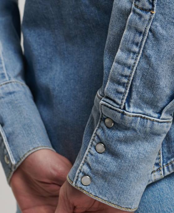 Superdry cămașă occidentală din denim din bumbac organic îmbrăcăminte albastru deschis femei JX0Z2950