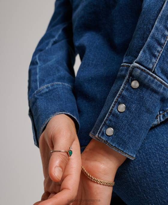 Superdry cămașă occidentală din denim din bumbac organic îmbrăcăminte albastru inchis femei JX0Z2892