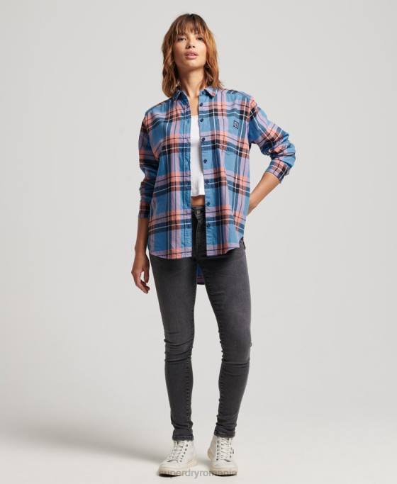 Superdry cămașă relaxată în carouri îmbrăcăminte marina femei JX0Z2285