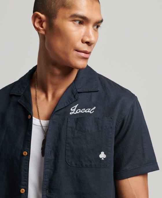 Superdry cămașă resort cu mânecă scurtă îmbrăcăminte marina bărbați JX0Z135