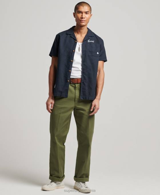 Superdry cămașă resort cu mânecă scurtă îmbrăcăminte marina bărbați JX0Z135