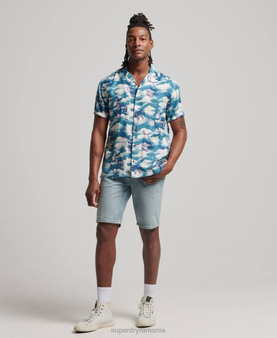 Superdry cămașă revere cu mânecă scurtă îmbrăcăminte marina bărbați JX0Z184