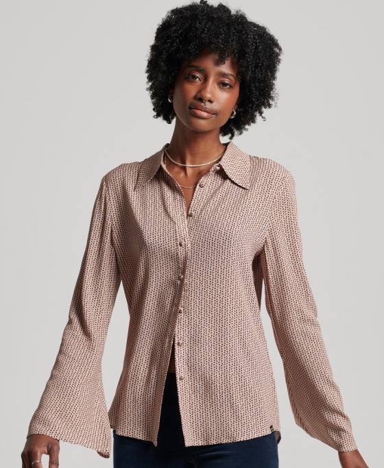 Superdry cămașă studios seventies îmbrăcăminte bej femei JX0Z2955