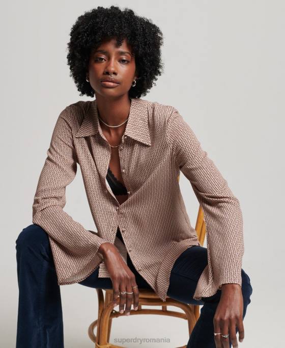 Superdry cămașă studios seventies îmbrăcăminte bej femei JX0Z2955