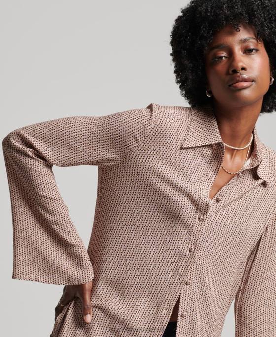 Superdry cămașă studios seventies îmbrăcăminte bej femei JX0Z2955