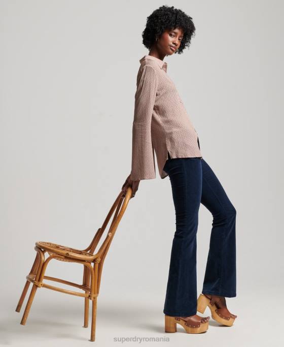 Superdry cămașă studios seventies îmbrăcăminte bej femei JX0Z2955