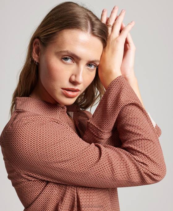 Superdry cămașă studios seventies îmbrăcăminte maro femei JX0Z2906