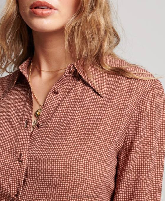 Superdry cămașă studios seventies îmbrăcăminte maro femei JX0Z2906