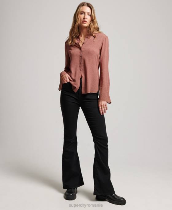 Superdry cămașă studios seventies îmbrăcăminte maro femei JX0Z2906