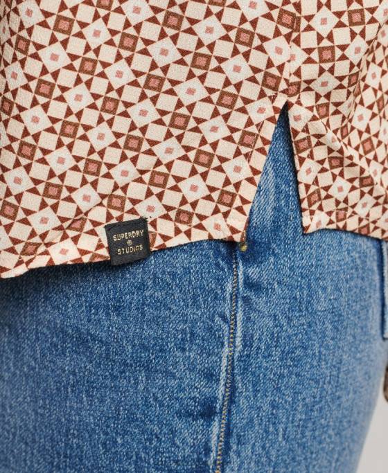 Superdry cămașă studios seventies îmbrăcăminte maro femei JX0Z3019