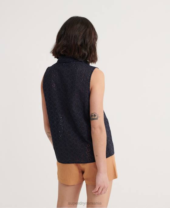 Superdry cămașă tilly broderie îmbrăcăminte marina femei JX0Z3074