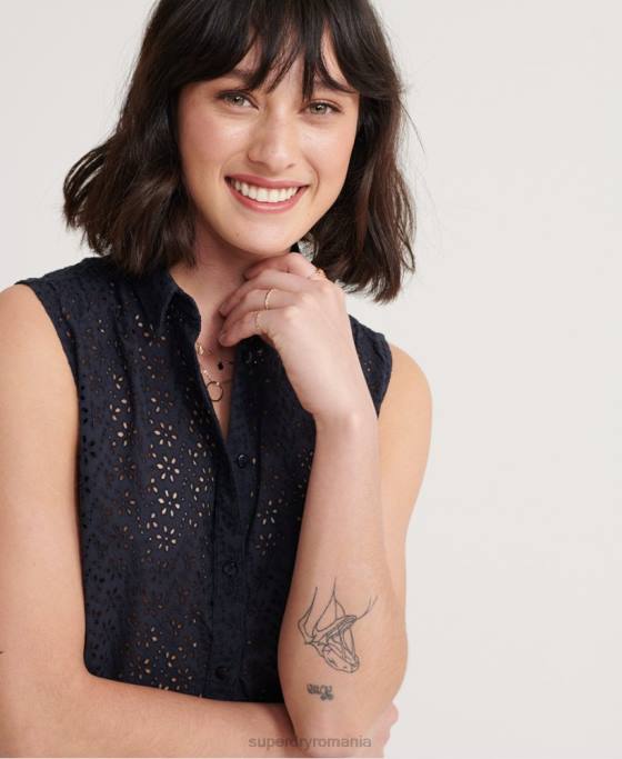 Superdry cămașă tilly broderie îmbrăcăminte marina femei JX0Z3074