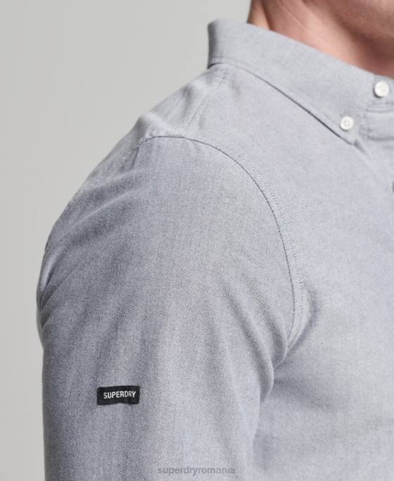 Superdry cămașă uni oxford din bumbac organic îmbrăcăminte gri bărbați JX0Z217