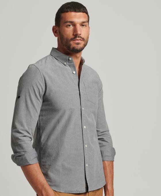 Superdry cămașă uni oxford din bumbac organic îmbrăcăminte gri bărbați JX0Z6504