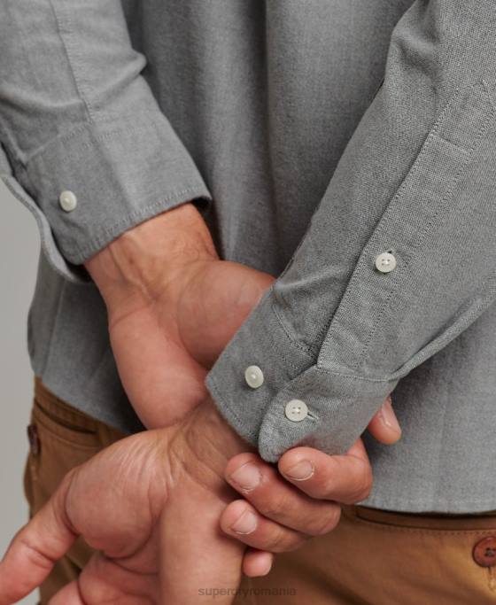 Superdry cămașă uni oxford din bumbac organic îmbrăcăminte gri bărbați JX0Z6504