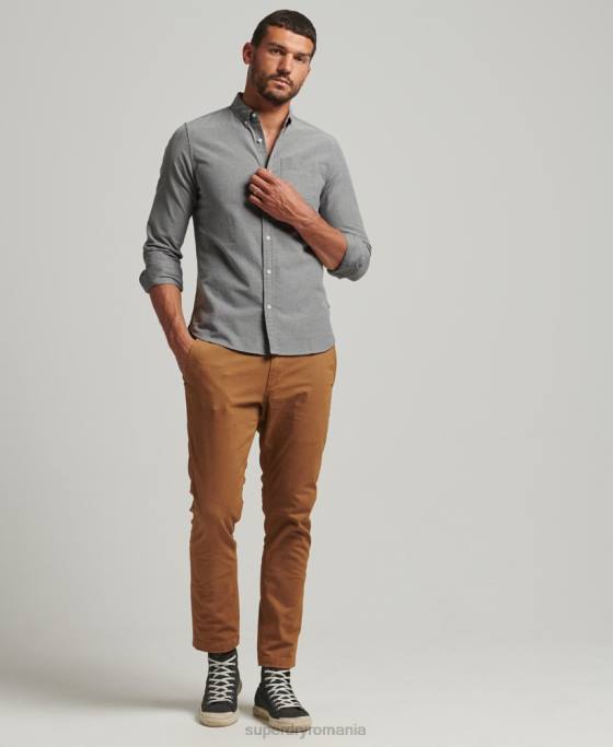 Superdry cămașă uni oxford din bumbac organic îmbrăcăminte gri bărbați JX0Z6504