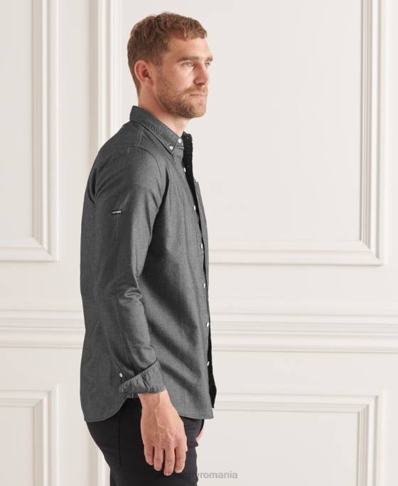 Superdry cămașă uni oxford din bumbac organic îmbrăcăminte negru bărbați JX0Z221