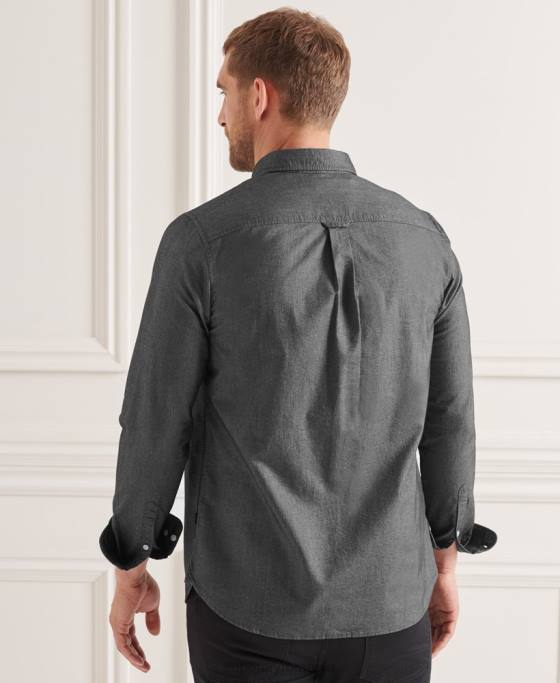 Superdry cămașă uni oxford din bumbac organic îmbrăcăminte negru bărbați JX0Z221