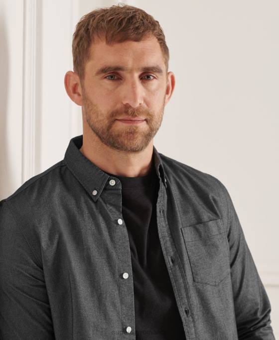 Superdry cămașă uni oxford din bumbac organic îmbrăcăminte negru bărbați JX0Z221