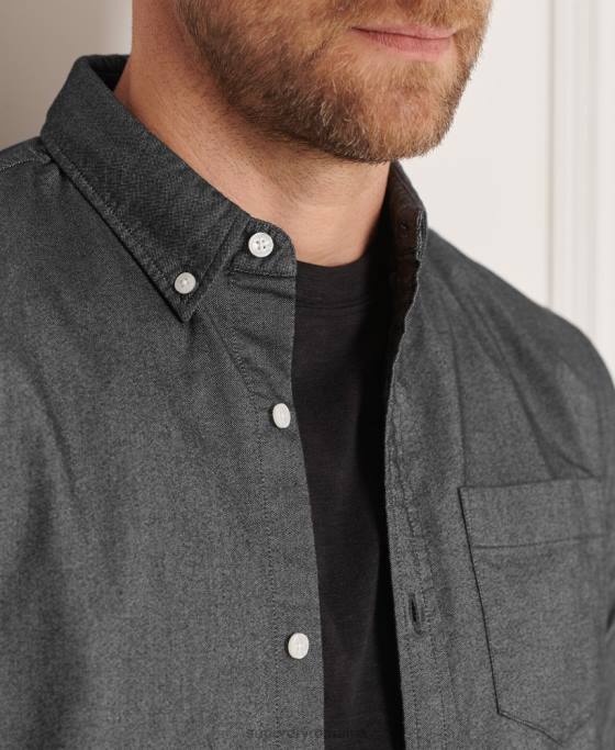 Superdry cămașă uni oxford din bumbac organic îmbrăcăminte negru bărbați JX0Z221